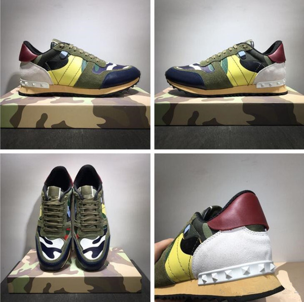 New shoes [Original Box] Fashion Stud Camouflage Sneakers Shoes Footwear Men,Women Flats Luxury Designer Rockrunner Trainers Casual Shoes