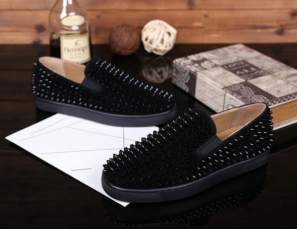 2017 new Fast Shipping Top Style Comfortable Junior Original Desingers Classic Black /White Genuine Leather Gold Nails Red Bottom low top S