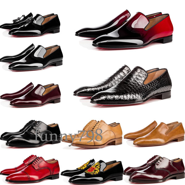 [with box]2019 cowhide cl Red Bottoms Business shoes Luxury Party Wedding Shoes Genuine Leather Spikes Lace-up CL Designs Shoes