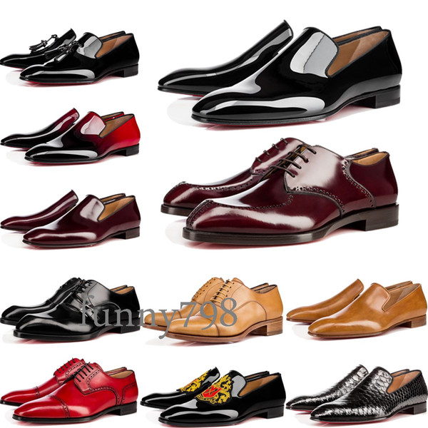 [with box]2019 cowhide 20 Red Bottoms Business shoes Luxury Party Wedding Shoes Genuine Leather Spikes Lace-up CL Designs Shoes