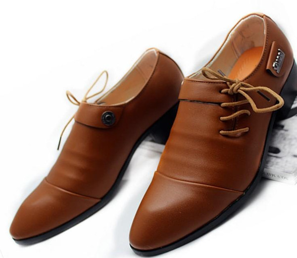 Hot Men's Fashion Dress shoes Men Party Wedding Business PU leather Flats Side Lace-up Casual pointed shoes