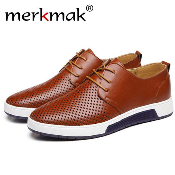 Merkmak Merkmak New 2018 Men Casual Shoes Leather Summer Breathable Holes Luxury Brand Flat Shoes for Men Drop Shipping