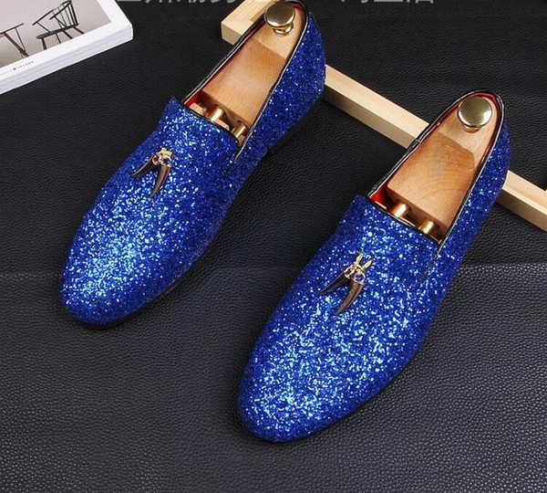 Men Glitter Shoes New Mens Fashion Casual Flats Men's Designer Dress Shoes Sequined Loafers Men's Platform Driving Shoes