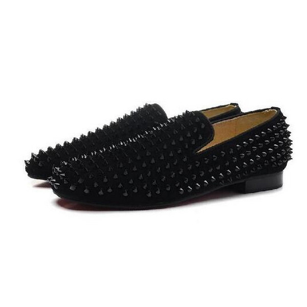 Black Spikes Oxfords Shoes,Men Wedding Dress Shoes Business At Important Place,High Quality Red Bottom Flat Mens Shoes