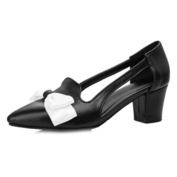 Smilice 2018 Woman Slip-on Pumps with Pointed Toe and Chunky Heels Fashion Style with Large Size Available A031