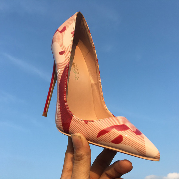 2018 new striped printed leather lacquer skin, single shoe sexy and fine pointed high heel shoes, wedding shoes, night club shoes, custom 33