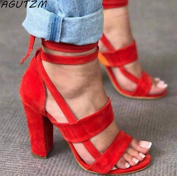 Designer Dress Shoes AGUTZM Summer 10cm Woman 2019 Women's Sandals High Heel Gladiator Cross-tied Lace-Up Casual Ankle Strap Pumps