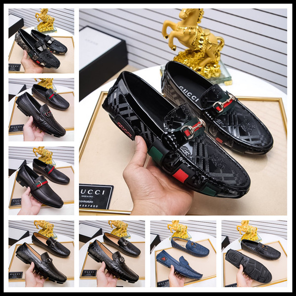 Top luxury 2019 new mens designer dress shoes Genuine leather Metal snap Peas wedding Shoes classic fashion Men's shoes big size loafers