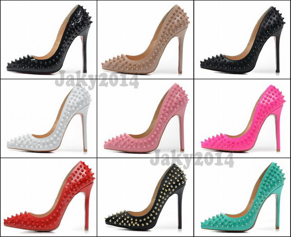 Sexy Ladies High Heels Spikes Shoes 12cm Rivets Studded Dress Shoes Women and Girls Hot Sale Candy Spike Pumps
