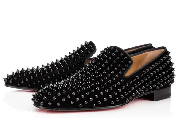 Elegance Red Bottom Rollerboy Spikes Oxford Flat Slip On High Quality Red Sole Dandelion Walking Loafers Flats -- Business,Party,Dress