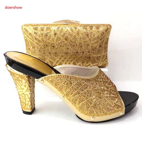 Italian Shoes with Matching Bags High Quality African Party Shoes and Bag Set Decorated with Rhinestone A1-28