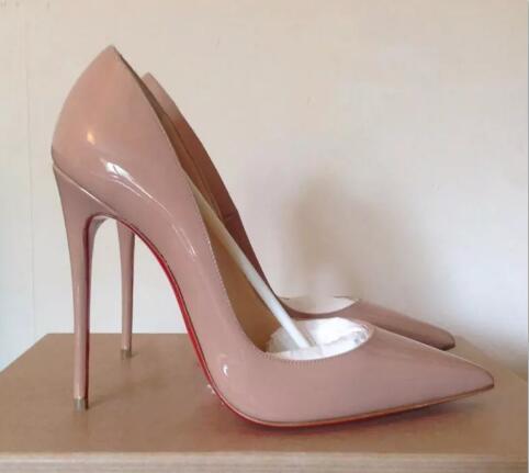 Women Black Sheepskin Nude Patent Leather Pointed Toes Women Pumps,120 mm Fashion Red Bottom High Heels Shoes for Women Wedding shoes