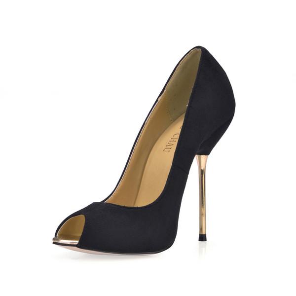 Sexy Flock Party Shoes Women Peep Toe Stiletto Thin High Iron Heels Bridal Ladies Pumps Plus Sizes 10 Zapatos Mujer 3845-a10