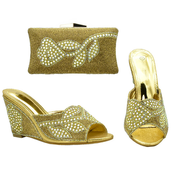 African Matching Shoes and Bags Italian In Women Nigerian Party Shoes and Bag Sets Women Shoes and Bag Set Decorated with Rhinestone