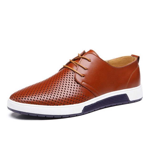 New 2019 Summer Brand Casual Men Shoes Mens Flats Luxury Genuine Leather Shoes Man Breathing Holes Oxford Big Size Leisure Shoes
