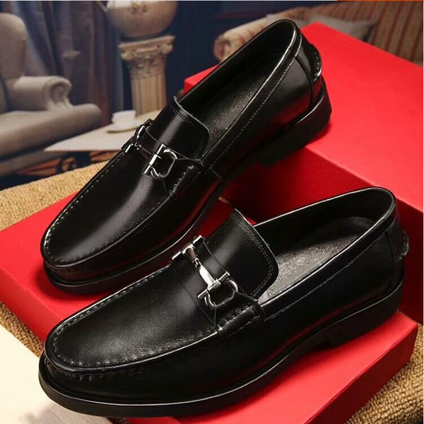 Europe station metal buckle business casual leather shoes upper layer leather shoes for men youth popular logo men formal shoes weddingG3,13