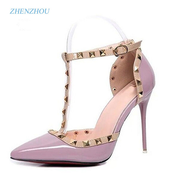 Designer Dress Shoes HOT Pumps 2019 Women's Summer style fashion female sandals rivet Metal decoration pu leather style women high heels