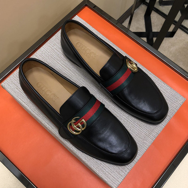 Luxury Designer Patent leather men's dress shoes wedding party casual shoes Red blue ribbon designer fashion boat shoes Size 38-45
