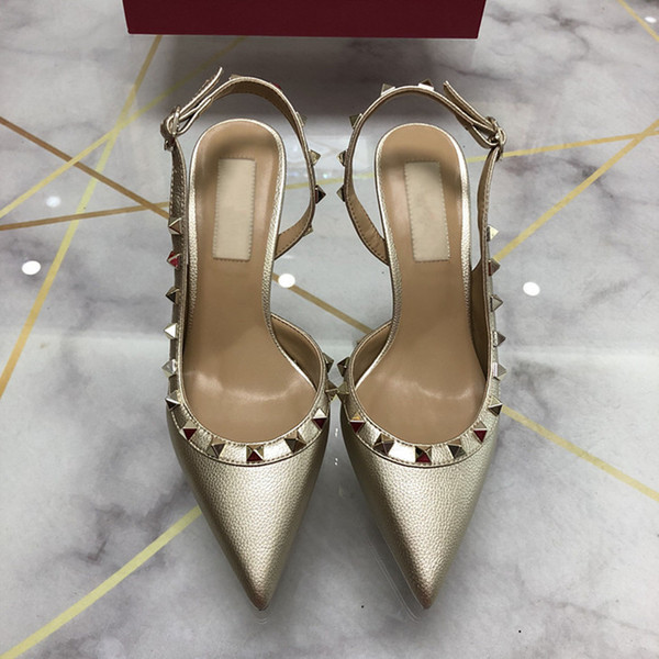 2019 Brand Women Pumps Wedding Shoes Woman slingbacks sandal Fashion Rivets Shoes Sexy High Heels Bridal Shoes Size 34-43