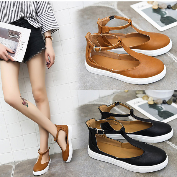 KHTAA Women Sandals Plus Size Summer Female Flat Shoes T Strap Platform Woman Buckle Strap Sandal Casual Ladies Footwear