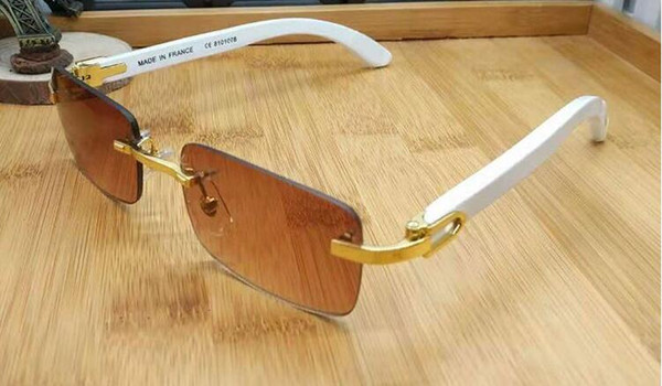 2018 luxury buffalo horn glasses brand designer sunglasses for men women rimless rectangle bamboo wood sunglasses with boxes case lunettes