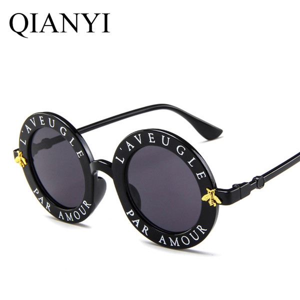 Round Sunglasses English Letters Little Bee Sun Glasses Men Women Brand Glasses Designer Fashion Male Female free shipping