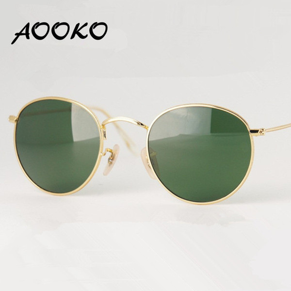 AOOKO Hot Sale Brand Vintage sunglasses Oculos De Sol Feminino Retro Round Metal Eyeware glass lens Urban Outfitters Sun Glasses 50mm