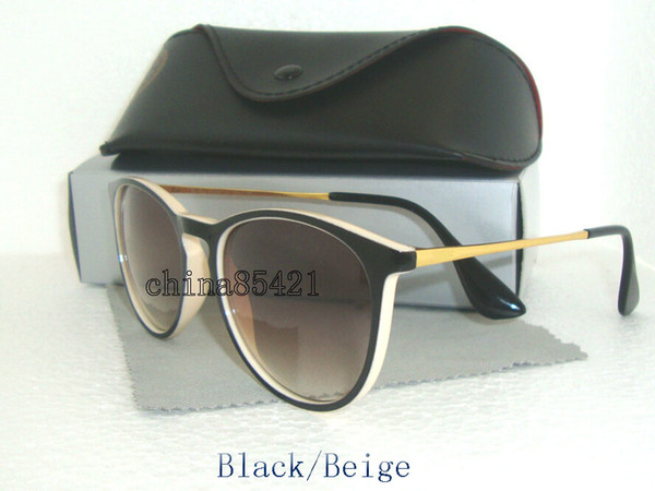 1Pcs High Quality Mens Womens Erika Sunglasses Eyewear Black Beige Frame 52MM Lens With Black Case