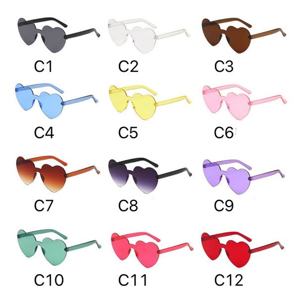 2019 Hot Heart Shape Fashion Sunglasses 12 Colors Candy Colors Goggles One Pieces Rimless Sun Glasses Cheap Sunglasses Wholesale