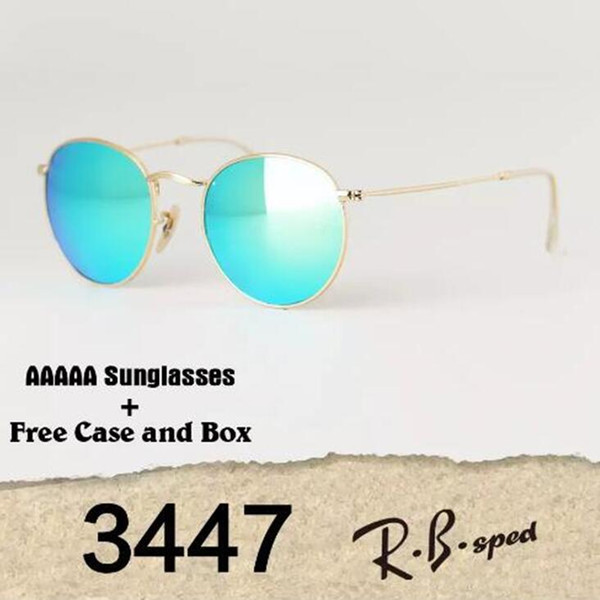 Top quality 3447 Round Sunglasses Men Women Brand Designer Metal Frame glass Lens Driving glasses UV400 Goggle with cases and box