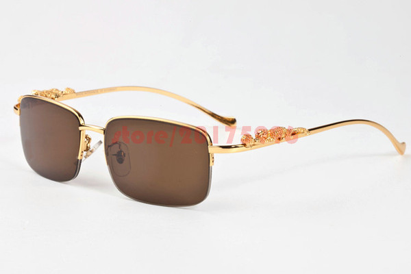 Brand Designer 2017 Lunettes Mens Sunglasses Gold Metal Leopard Frame Semi Rimless Buffalo Horn Glasses Clear Lens Lunettes De Soleil