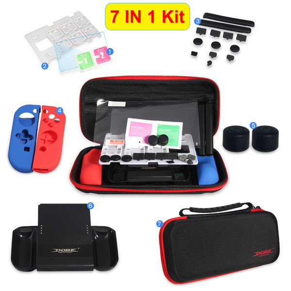 7 IN 1 Protective Kit with Carrying Bag Joy-con Silicone Case Charger PET Film Handle Grips Dust-proof for Nintend Switch NS