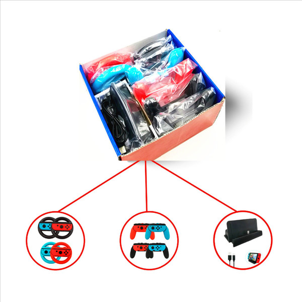 hot sale 10 in 1 Accessories Set for Nintend Switch 4 * Steer Wheel Handle for Joy-con Grip 4 * Controller Grips Type-C Cable Charger