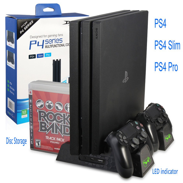 DOBE PS4/PS4 Slim/PS4 PRO Vertical Stand with Cooling Fan Cooler Dual Controller Charger Charging Station for SONY Playstation 4