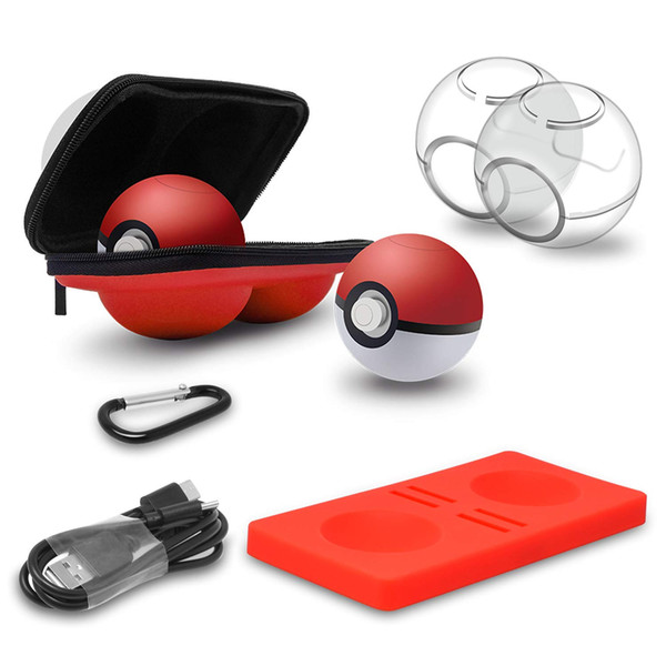 6 in 1 Accessories Kit for Poke Ball Plus,Carrying Case for Nintendo Switch Controller with Carabiner,Charging Cable,Silicone Base