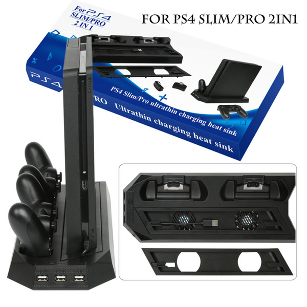 PS4 Slim / PRO 2 in 1 Vertical Stand with Dual Joypad Charging Station & 3 HUB Port 4 Caps for Sony PlayStation 4 PS4