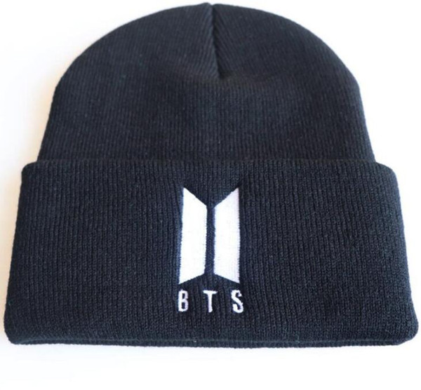 New BTS Fashion Knitted Hats Cotton Skull Beanies Letters Embroidery Adjustable Hats New Winter Warm Leisure Bonnet