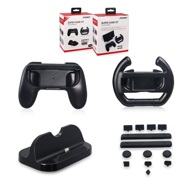 DOBE Multifuntion Game Kit for Nintendo Switch Joy-Con Grip Steering Wheel Console Charging Dock Rubber Plug Dust Proof Kit