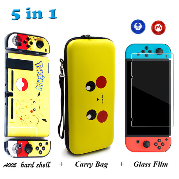 Nintend Switch Accessories Travel Carrying Bag & Tempered Glass Film & Camo Hard Case & 2 Analog Caps for Nintend Switch NS