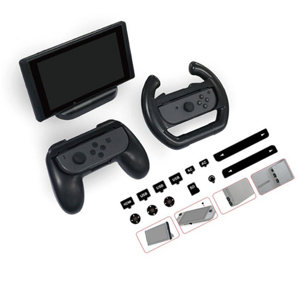 High quality Multifuntion Game Kit for Nintendo Switch Joy-Con Grip Steering Wheel Console Charging Dock Rubber Plug Dust Proof Kit