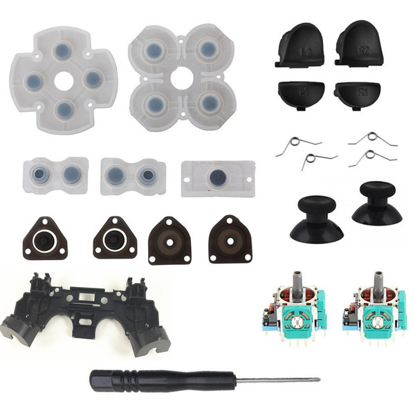 For PS4 Controller Repair Set L1 R1 L2 R2 Trigger Buttons 3D analog Joysticks Thumb Sticks Cap Conductive Rubber Screwdriver