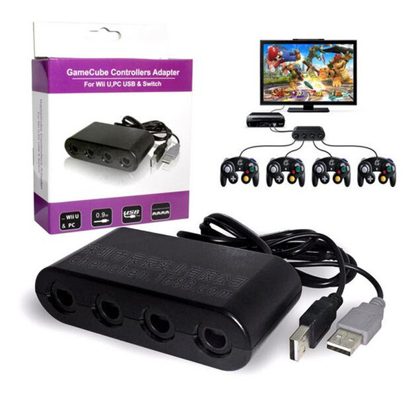 Hot sale 4 Ports Replacement Gamecube Game Controller Adapter Converter for NINTENDO Wii U WIIU PC USB Supports GC Adapter Free shipping