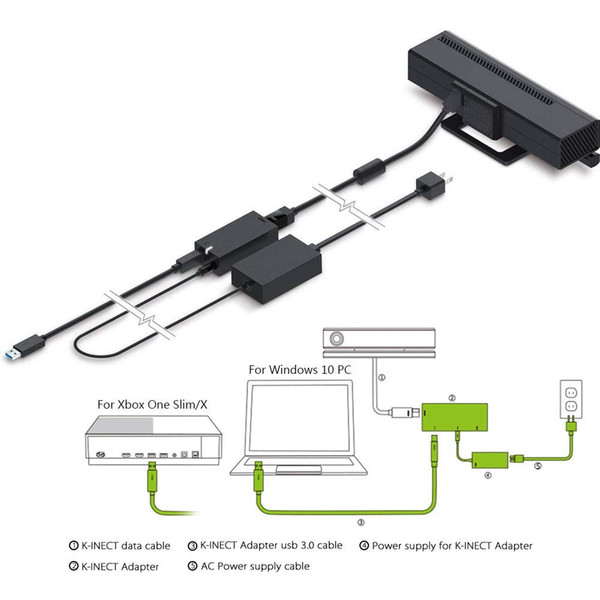 For Kinect 2.0 Sensor Adapter,USB 3.0 Kinect Adapter for Xbox ONE S/Xbox ONE X Windows PC Power Supply System