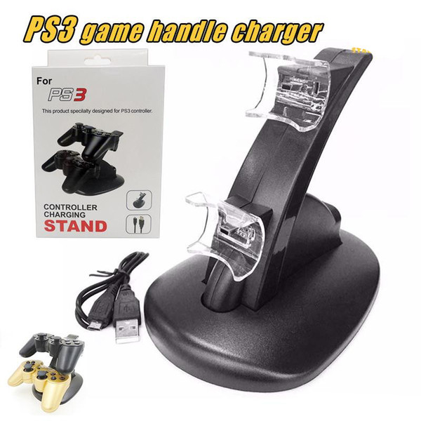 For PS3 Game Controller Charger Dual USB Charging Dock Stand Charger for Wireless Playstation 3 with Retail Package..