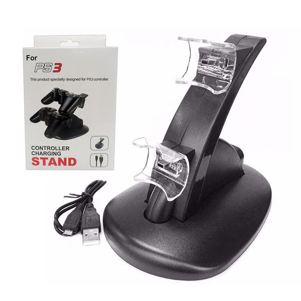 PS3 Game Controller Charger Dual USB Charging Dock Stand Charger for Wireless Playstation 3 with Retail Package