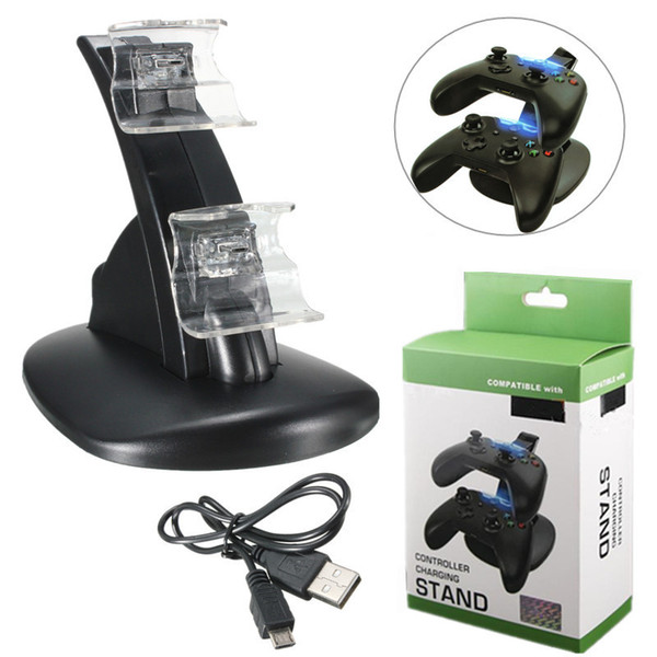 Distinct LED Dual USB Charging Fast Charging Adapter Stand Dock Station Charger for Dual Xbox One XBOXONE Game Gaming Controller