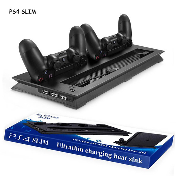 PS4 Slim Vertical Stand Cooling Fan Cooler & Dual USB Charger Charging Dock with 3 Extra HUB for Playstation 4 PS4 Slim