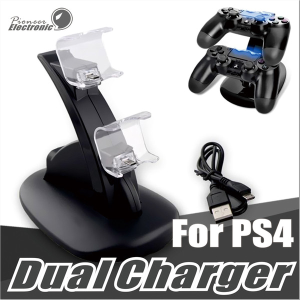 Dual chargers for ps4 xbox one wireless controller 2 usb LED Station charging dock mount stand holder for PS4 gamepad playstation with box