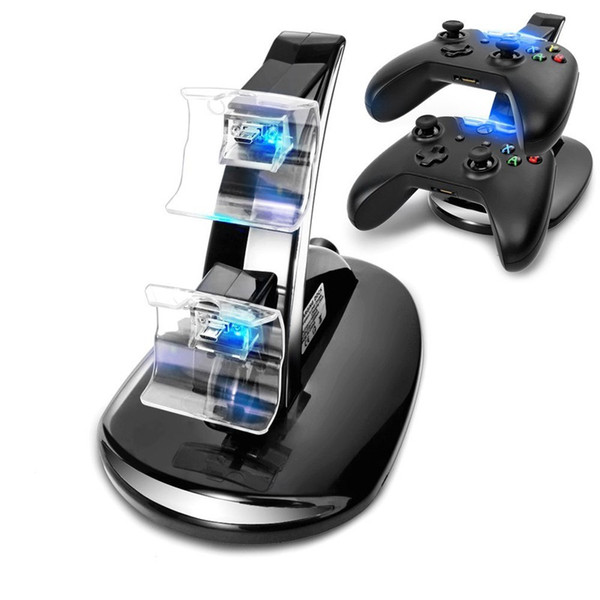 Wholesale-LED Dual Charger Dock Mount USB Charging Stand For PlayStation 4 PS4 Xbox One Gaming Wireless Controller With Retail Box OTH775