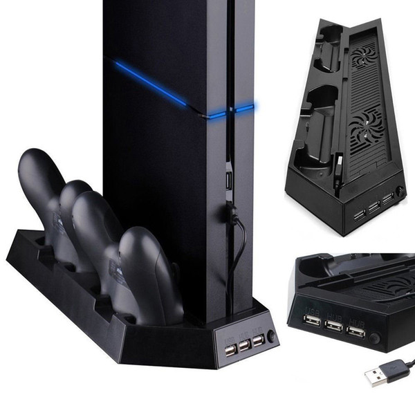 3PCS PS4 All-In-One Cooling Station Vertical Stand with 2 Controller Charging Dock PlayStation and USB HUB Port for Playstation 4